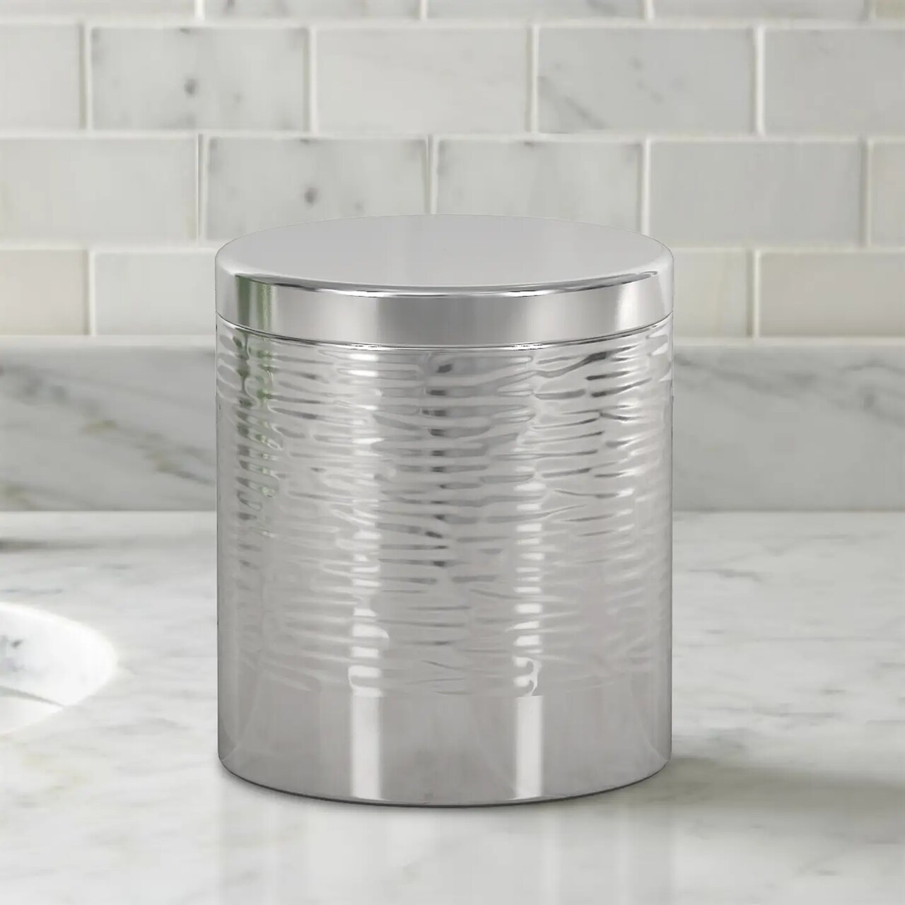 Stainless Steel Vanity Jar | Stylish Storage for Cotton Swabs,Sponges & Bath Salts | Decorative Canister for Bathroom,Bedroom | Shiny/Hammered Finish